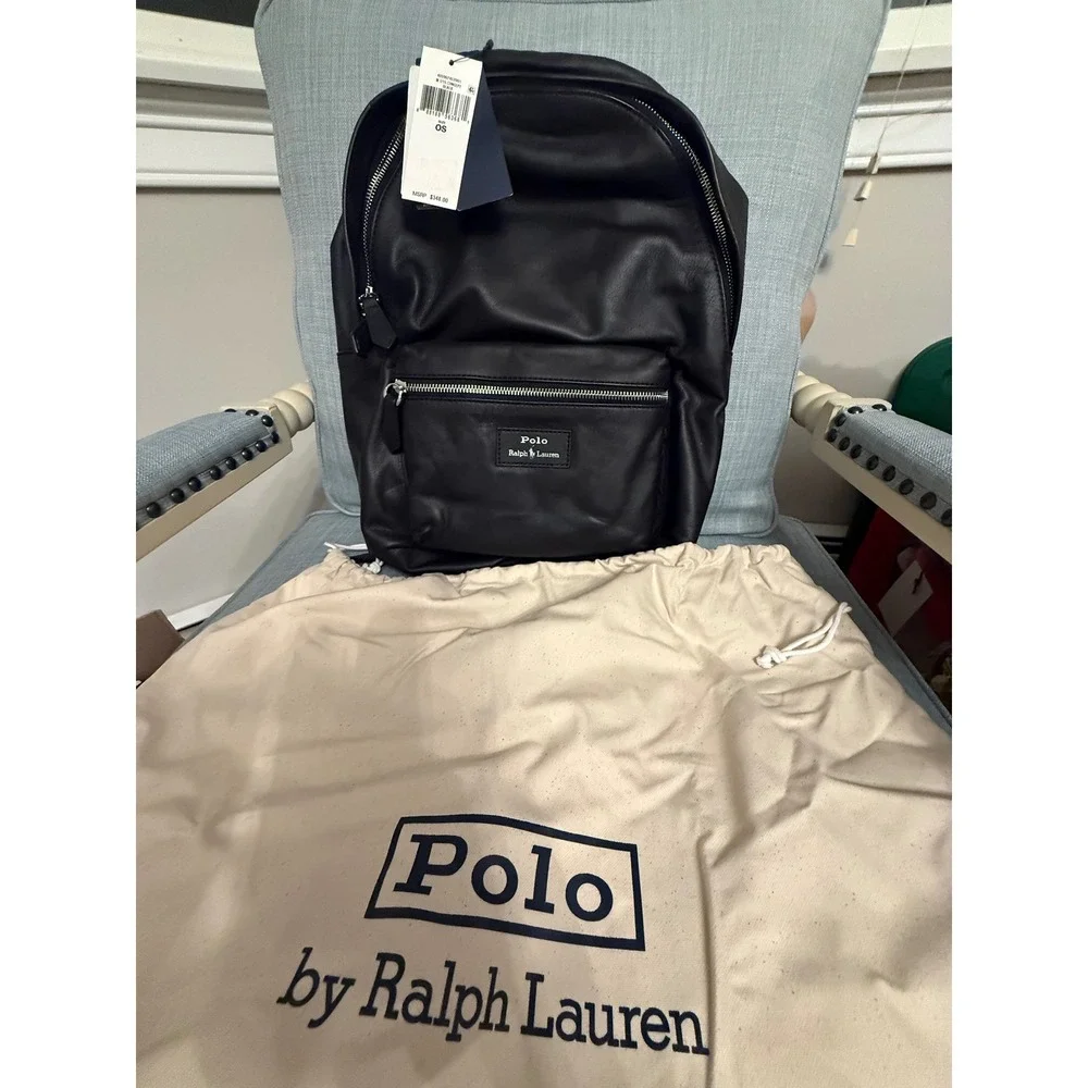Polo Ralph Lauren Black Pebbled Leather Backpack 405962452001 NWT